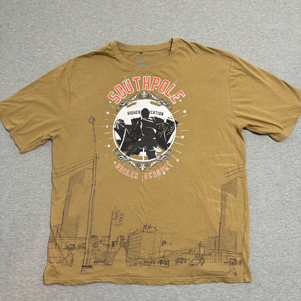 Southpole Graphic T-Shirt Baller Academy Urban Mustard Yellow Mens Size 5XL